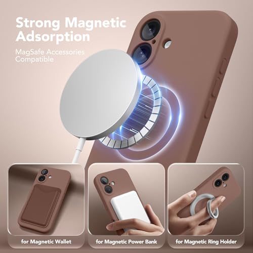 Image of Magnetic for iPhone 16 Plus Case, Compatible with MagSafe, [Full Camera Protection][Screen Protector] Silicone Shockproof Protective Phone Case for iPhone 16 Plus 6.7 inch, Brown