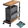 EUREKA ERGONOMIC PC Stand Computer Cart, Height Adjustable Tower Stand 2-Tier Suit for ATX Case Printer, Metal Rolling Cart on Wheels for Gaming Home Office, Antique Wood