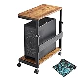 EUREKA ERGONOMIC PC Stand Computer Cart, Height Adjustable Tower Stand 2-Tier Suit for ATX Case Printer, Metal Rolling Cart on Wheels for Gaming Home Office, Antique Wood