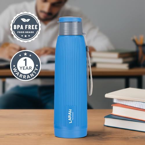 Image of Larah by Borosil 700 ml Lava Blue Stainless Steel Water Bottle | Made in India Pu Insulated Thermoware | Leakproof, BPA Free| Bottle for Office, School, College & Gym, Daily Use | 1 Year Warranty