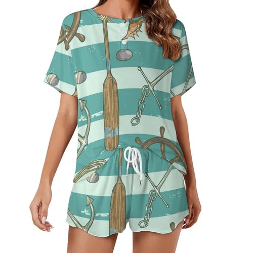 Pyjama court pour femme ensemble de nuit d'été léger en maille douce