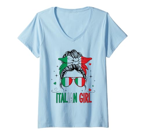 Damen Italian Girl Italy Girls Italia Women Italian Flag T-Shirt mit V-Ausschnitt