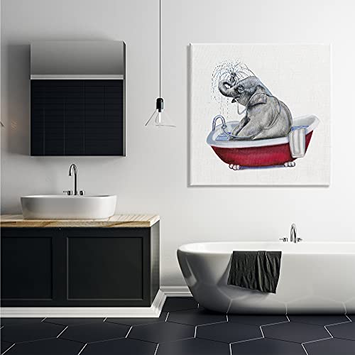 Image of 'Elephant in Red Bathtub Playful Safari Animal'| Canvas Art | Stupell Industries | 36 x 36 Inches, Easy to Hang and Sturdy, Made in USA, by Donna Brooks