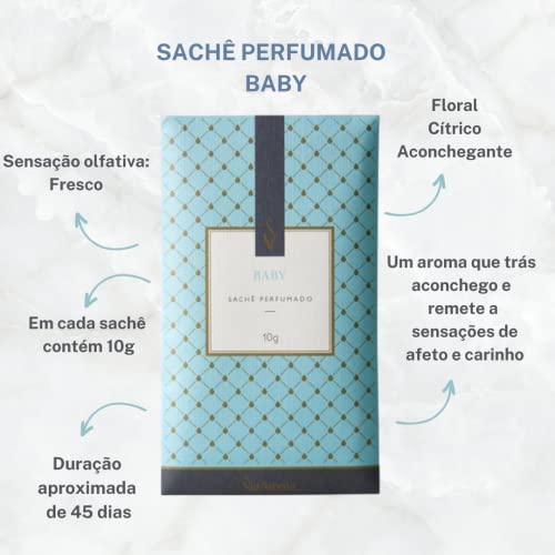 Kit 5 Sachês Perfumados Via Aroma Para Guarda-Roupa, Armários, Carros (Baby)