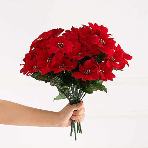 Aopota Christmas Poinsettia Flowers Red Artificial Poinsettia Flowers 7 Heads Christmas Tree Ornaments Clearance For Christmas Party Decoration 6Pc #TOP2