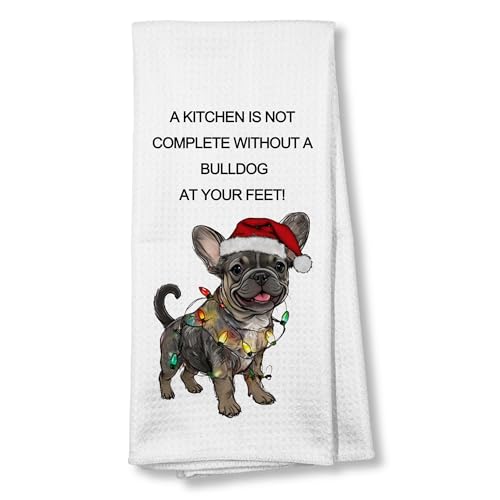 GTYNU Winter Christmas French Bulldog Gifts for Women Kitchen Towels Hand Towels 16x24,A Kitchen is NOT Complete Without Winter French Bulldog Decor Dish Towel Tea Towel for Bathroom Kitchen
