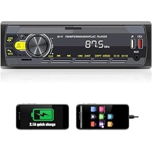 UNITOPSCI Single Din Car Stereo Bluetooth 5.0 Multimedia Audio Receiver, Push to Talk Assistant, Hands-Free Call Voice Control, MP3/FM/AUX in/USB/TF Input APP Control LCD Digital Display