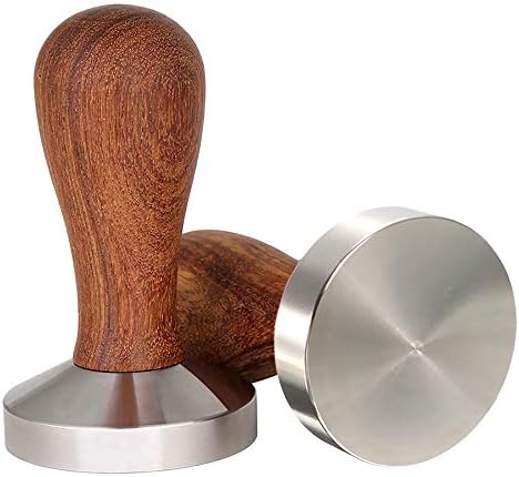 TraderPlus Adjustable Wooden Handle Coffee Tamper, Espresso Presser with 58 mm Stainless Steel Flat Base - Barista Tools (Wooden Handle - Coffee)