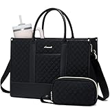 LOVEVOOK Laptop Bags for Women, 15.6 inch Waterproof Work Tote Bag with Clutch, Professional Teacher Computer Purse Lightweight Shoulder Bag Travel, Quilted Black