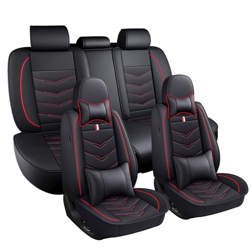 Image of Car Seat Covers Fit for GMC Terrain 2010-2026, Leather Seat Covers for Car, Waterproof Non-Slip Durable Car Seat Protector(5 Seats with Pillow,Black Red)