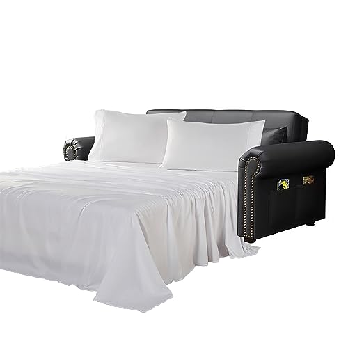 Kingnex Sofa Bed Sheets Queen for Sleeper Sofa Bed with 4-6 Deep Pocket Soft Double Brushed 1800 Microfiber 4 Piece Bedding Set (60x74x6) White