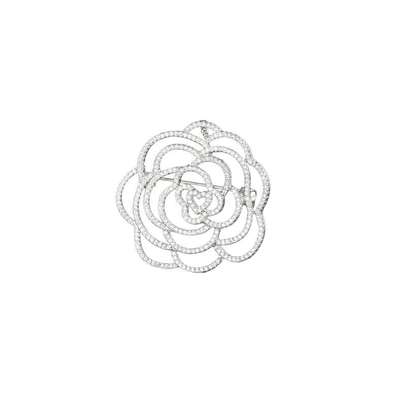 Image of Stunning 14K Gold Moissanite Camellia Brooch,With Openwork Design and Pearl Embellishments ,Ideal Shawl Buckle Accessory & Beautiful Gift