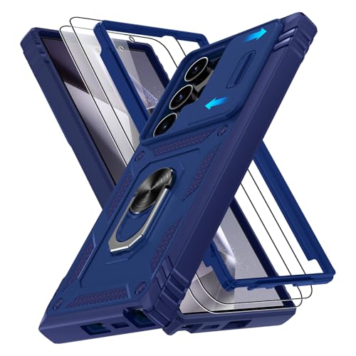 Coque Samsung S24 Ultra antichoc bleu avec protection écran verre trempé et anneau