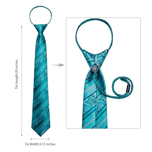 Image of DiBanGu Mens Zipper Ties Silk Adjustable Necktie Pocket Square