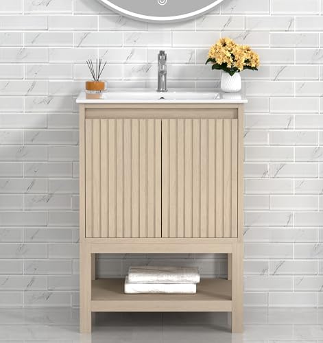 TILE & TOP 24" Small Bathroom Vanity with Sink, Intergrated Porcelain Top