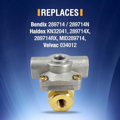 Image of TORQUE QR-1C Quick Release Valve for Heavy Duty Air Brake Systems, Replaces Bendix 289714 289714N, Haldex 289714X KN32041, Velvac 034012 34012, Mack 25175160 (TR289714)