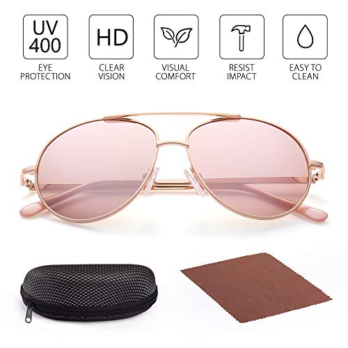 Lotfancy Aviator Sunglasses For Kids Girls Children Age 4 To 12, Eyewear For Small Face, Gold Metal Frame, Pink Tinted Lens, With Case, Gifts For Girls #TOP1