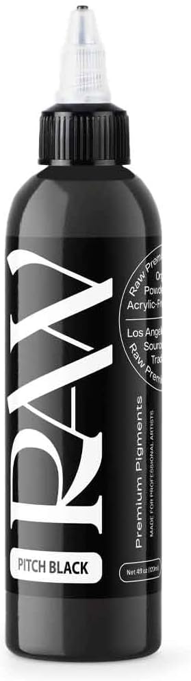 RAW Premium Pigments Tattoo Ink 8oz Bottle | Deep Intense Pitch Black | High Pigment Load | Vegan | Made in USA (Pitch Black 8oz)