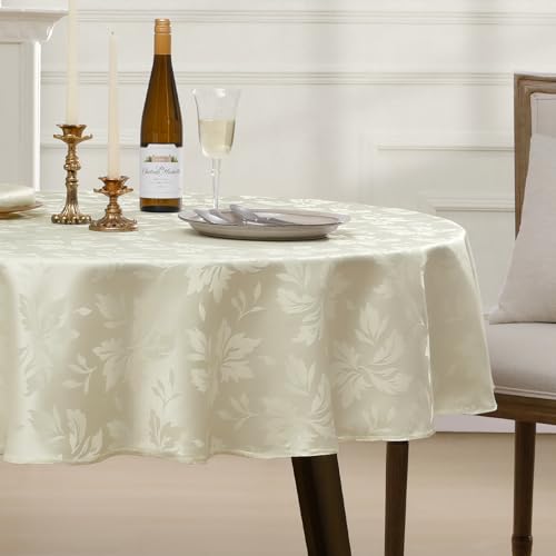 Romanstile Jacquard Round Tablecloth 70 Inch, Ivory