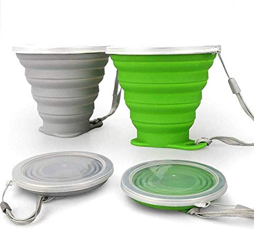 Copas de Silicona ddLUCK Plegable 2-Pack sin BPA, Viajes Plegado, Plegado Tazas de Plástico de Silicona Junta de la Tapa, de Picnic Portátil Reutilizable, Camping, Caminatas al Aire Libre
