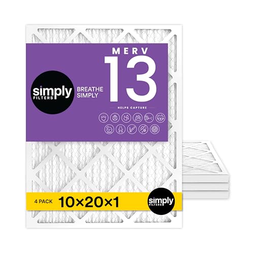Simply 10x20x1 Air Filter, Merv 13, 4 Pack, For Home AC Furnace & HVAC (Actual Size: 9.75"x19.75"x0.75") DUST, Pet, & Allergy Control