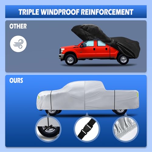 Image of Truck Cover Waterproof All Weather, 6 Layers Pickup Cover Fit for Ford F150, Chevrolet Silverado 1500, Gmc Sierra, Ram 1500, Tundra (T4 Fit Truck Length Up to 250 inch), Silver