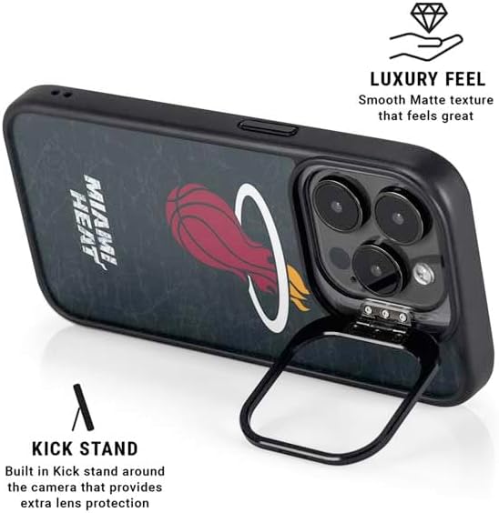 Skinit Kickstand Phone Case Compatible with iPhone 16 Pro Max - Officially Licensed NBA Miami Heat Black Partial Logo Design