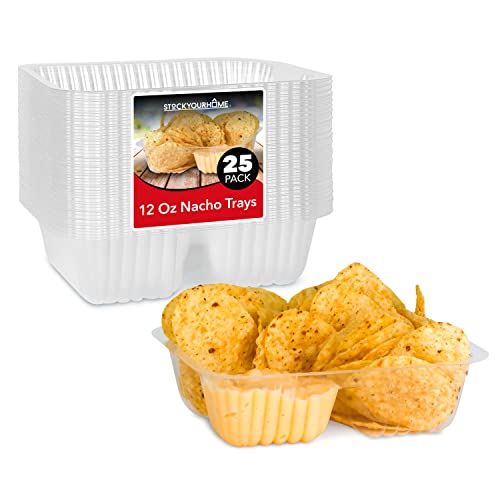 12oz Plastic Nacho Trays (100 Pack) Small Disposable Tray for Nachos & Cheese Dip, Concession Stand...