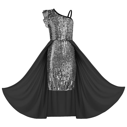 LQSZ Girls Sequin Dress Ruffled Sleeve Toddler Tulle Sparkly Formal Pageant Prom Party Dresses 3-14 Years