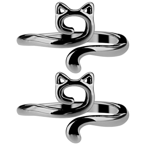 Image of YUXIANLB Adjustable Metal Crochet Rings with Cute Cat Ears 2PCS Yarn Guide Tension Rings for Faster Knitting Open Finger Hook for Beginners Knitting Accessories for Crafting Gift for Mothers Grandmas
