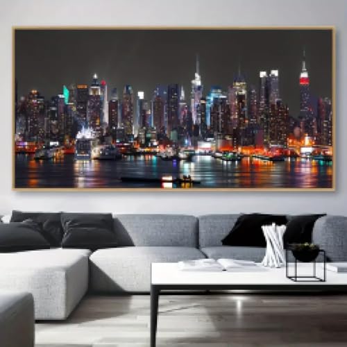 Art mural paysage de ville la nuit déco 40 x 80 cm pour couloir et salon