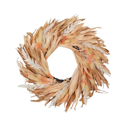 FLOROAD Fall Corn Husk & Wheat Wreath for Front Door 24 Inch, Farmhouse Style Rustic & Minimalist Autumn Wreath, Fall Harvest Decor for Home Porch Door Wall Indoor/Outdoor