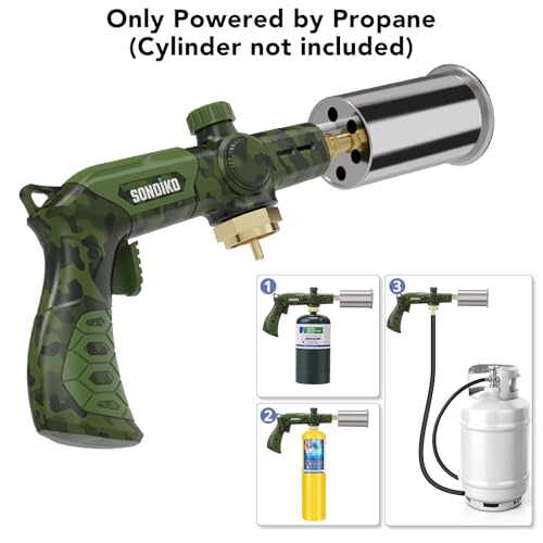 Image of Sondiko Powerful Propane Torch L8010, Sous Vide, Campfire Starter, Adjustable Gas Welding Kit for Searing Steak, BBQ, Gas Welding(Camouflage) Propane Tank Not Included