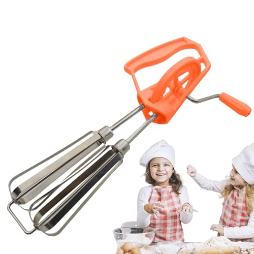 Batidora de manivela, batidora de huevos, manivela, batidor de huevos de manivela de acero inoxidable con 2 cabezales agitadores, herramienta de cocina colgante, apto para lavavajillas, mango cómodo
