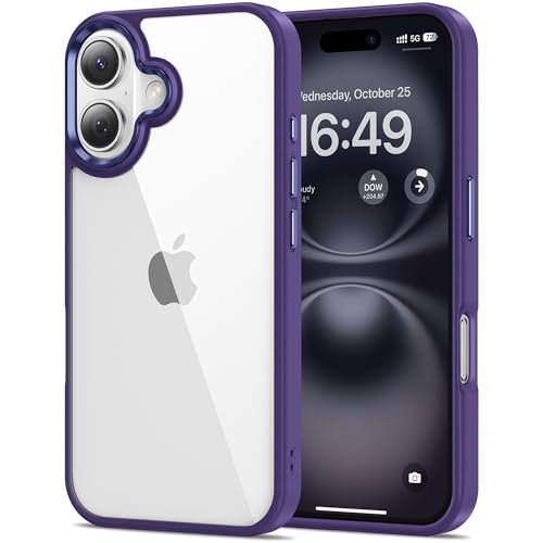 Image of HOOMIL Case for iPhone 16 6.1-Inch, Non-Yellowing, Drop Protection, Anti-Scratch Transparent Hard Back Phone Cover - Dark Purple