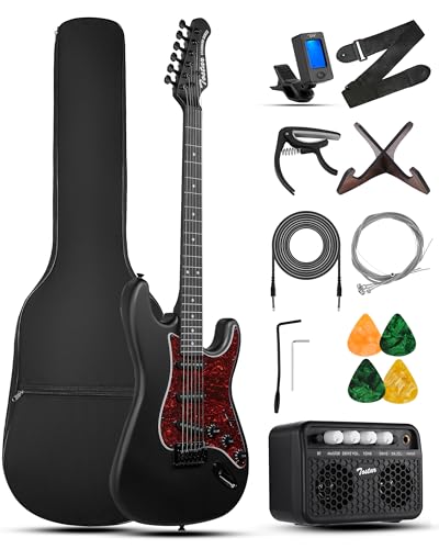 Tostar Electric Guitar Kit for Beginners 39' with Amp SSS Pickup with Gig Bag,Capo,Tremolo,Tuner, Strap, Picks Black Electric Guitars Stratocaster Heavy Metal 6 String Full Size for Gifts