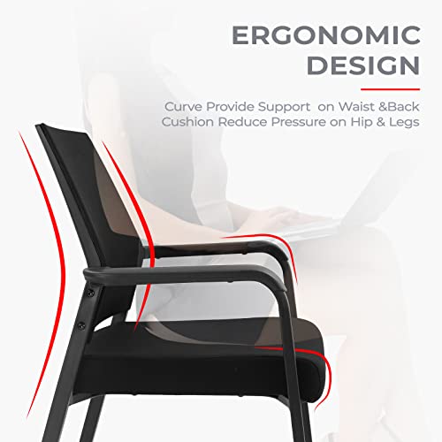 Klasika Desk Chair No Wheels, Arm Chair With Ergonomic Lumbar Support And Thickened Seats Cushion, Waiting Room Chairs For Office School Church Guest Reception, Black #TOP3