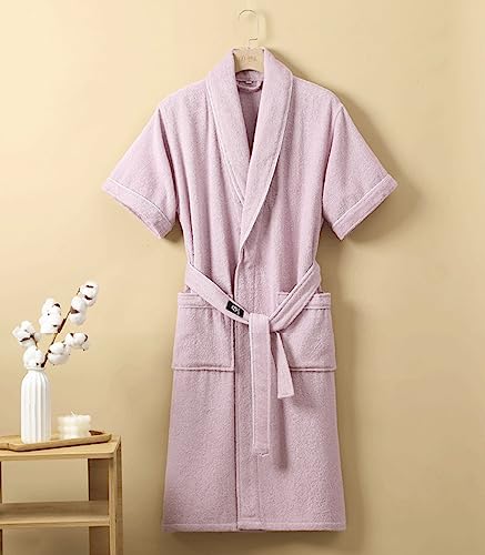 Home Hotel Spa Robes Unisex Adults,Cotton Cloth Bathrobe with Short Sleeves, Shawl Collar for Couple relaxation2