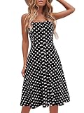 Berydress Women's Casual Beach Summer Dresses Solid Cotton Flattering A-Line Spaghetti Strap Button Down Midi Sundress (M, 6046-Black Dot)