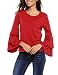 Beyove Women Blouse Round Neck Layered Ruffle Bell Long Sleeve Solid/Polka Dot Casual Shirt Elegant Tee Top, Style 1: Wine Red, XX-Large