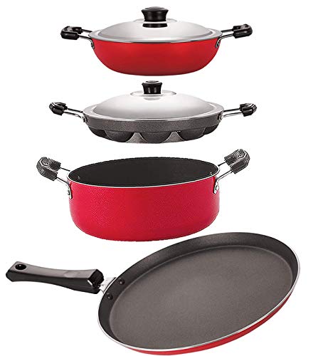 Nirlon Aluminium Non Stick Cookware Pots and Pans Set of 4 Pieces (FT13_DKD(M)_AP12_CS24)