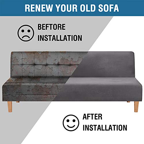 Real Velvet Futon Cover Armless Sofa Covers Sofa Bed Covers Stretch Futon Couch Cover Sofa Slipcover Furniture Protector Feature Thick Soft Cozy Velvet Fabric Form Fitted Stay In Place, Grey #TOP3