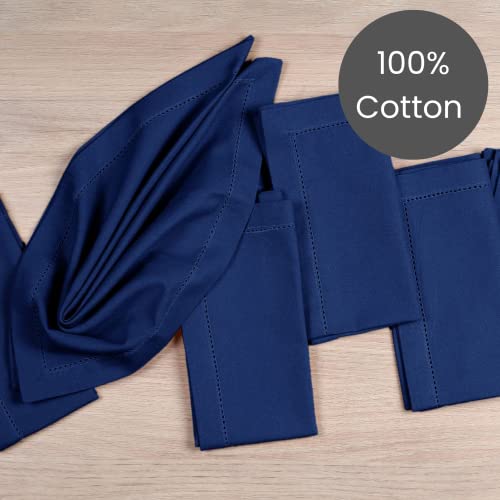 Linen Hub Set Of 12 Cloth Dinner Napkins Hemstitch 100% Cotton 18X18 Soft Absorbent Restaurant Hotel Quality, Cocktail Napkins, Wedding Dinner Napkins, Washable Cloth Napkins Navy Blue #TOP2