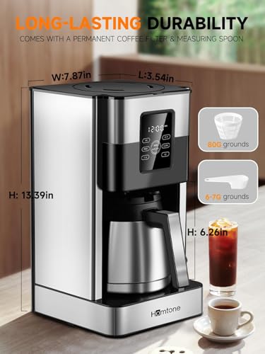 Homtone 1000W Programmierbare Filterkaffeemaschine mit 8 Tassen Thermoskanne, 1.2L Edelstahl Kaffeemaschine mit Timer, Abschaltautomatik, BPA-frei – Bild 8