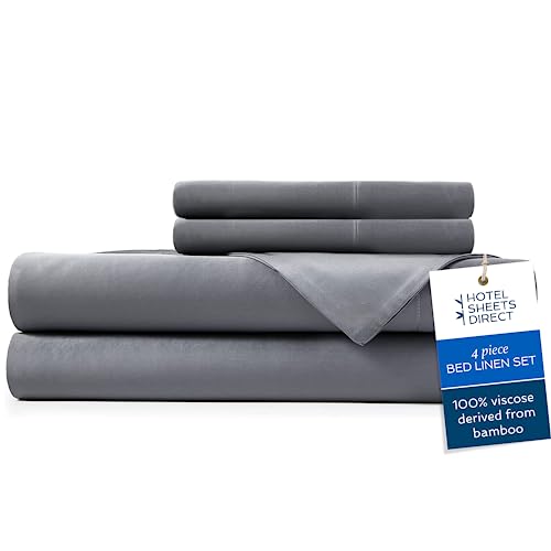Hotel Sheets Direct 100% Viscose Derived From Bamboo Sheets Queen - Cooling Luxury Bed Sheets W Deep Pocket - Silky Soft - Dark Grey #TOP17