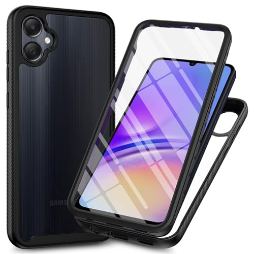 ILING Trasparente Case for Samsung Galaxy A05, 360° Full Body Protection Cover with Built-in Screen Protector, Shockproof Hard PC + Silicone TPU Bumper Case Cover (Black)
