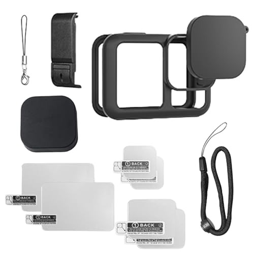 GoPro HERO 13 Black �p �A�N�Z�T���[ 5�_�Z�b�g �V���R���P�[�X + �K���X�t�B���� + �[�d���t���T�C�h�J�o�[ + �����Y�L���b�v + �X�g���b�v �ی� ���h�~ (�u���b�N)