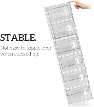 Shoe Storage Boxes 12-Pack Clear Plastic Stackable Organizers Durable Foldable Shoe Containers for Men & Women (White)