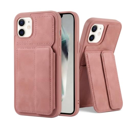 Image of amazon basics Luxury Vegan Leather Back Cover for iPhone 11 Pro Max | Built-in Card Holder Slot | Integrated Mobile Stand | Slim Shockproof Protective Case with Stitched Finish - Pink