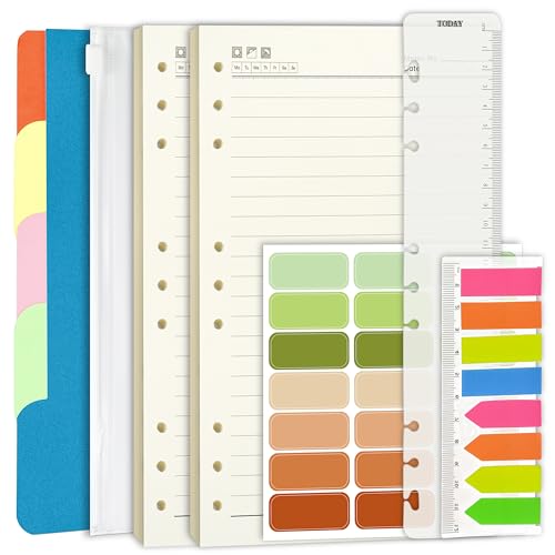 Mlife B5 Binder Refills - Lined Paper Set with 5 PCS File Divider, 90 Pages B5 Loose Leaf Paper, Label Stickers, Index Tabs and Clear Cash Envelopes